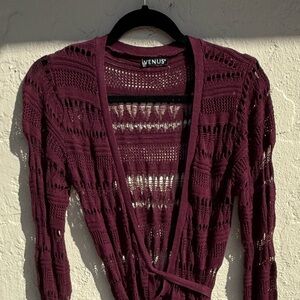 Chic Plum Knit Wrap Duster